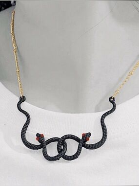 Auryn Black Snake Ouroboros Neverending Story Medusa Endless Knot Witch Necklace
